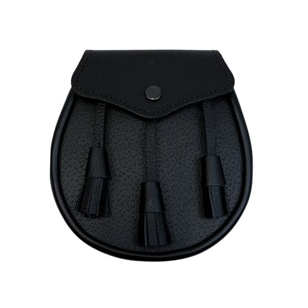 Scottish Made - Black Leather Plain Leather Day Sporran