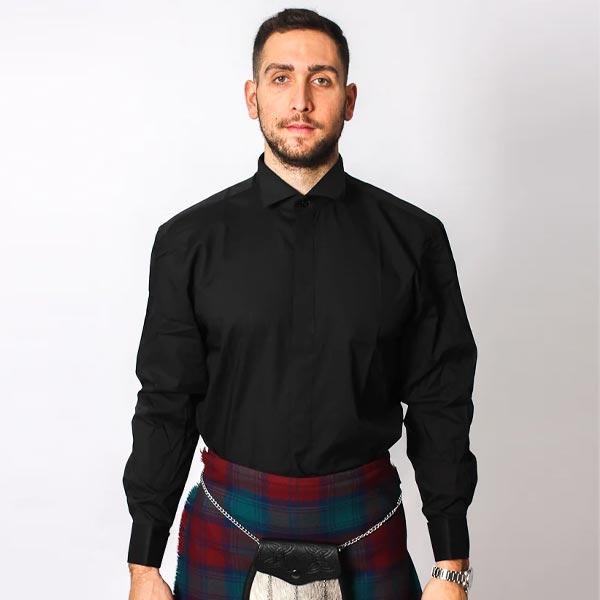 Wing Collar Formal Dress Shirt - Button Cuff - Black