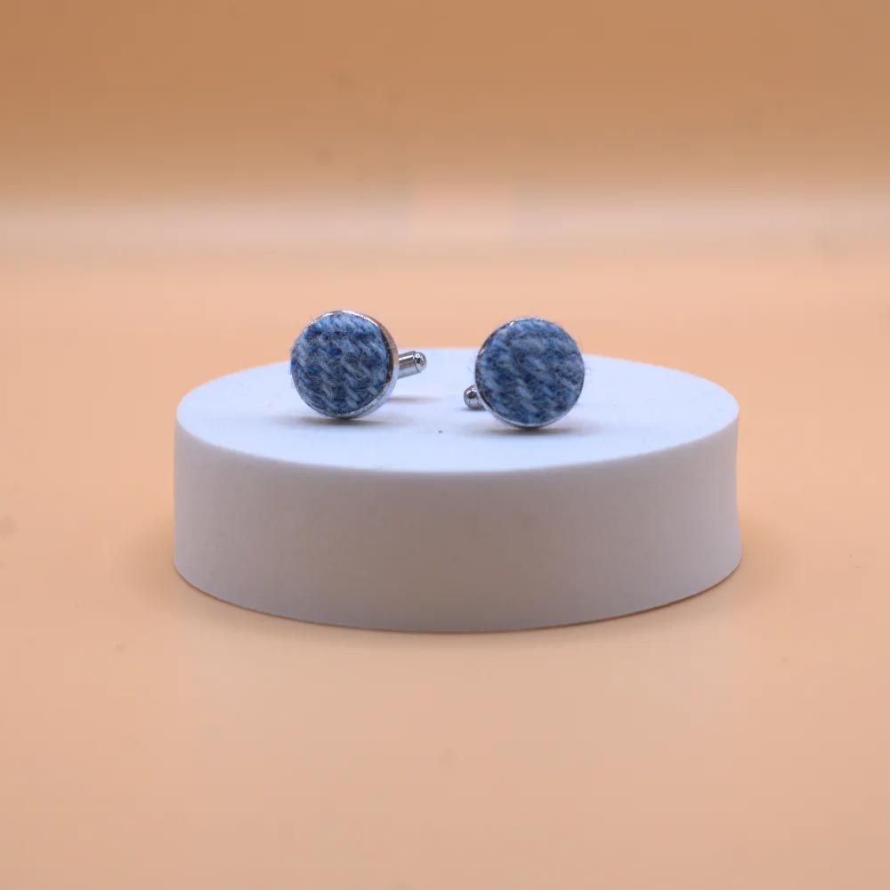 Harris Tweed Cufflinks - Light Blue Herringbone