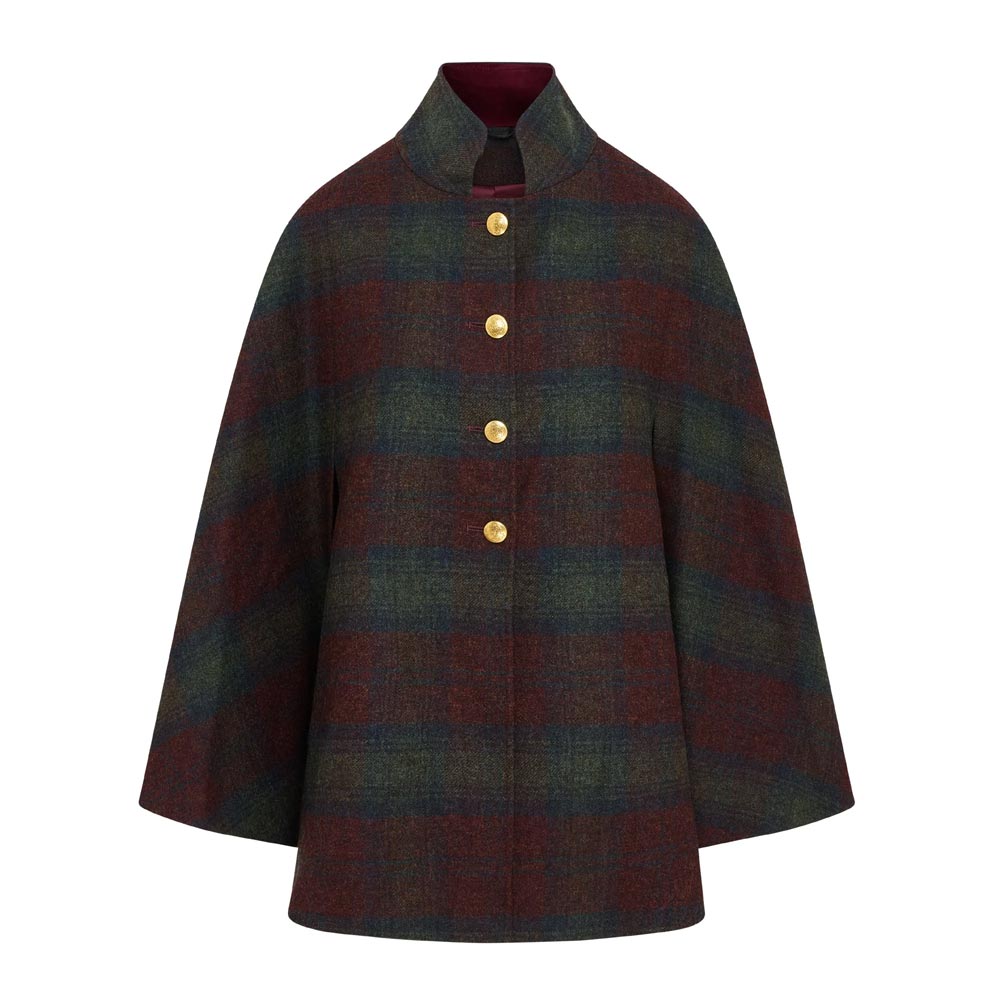 Women's Wool Victoria Cape - Multi Check (Green/Red)