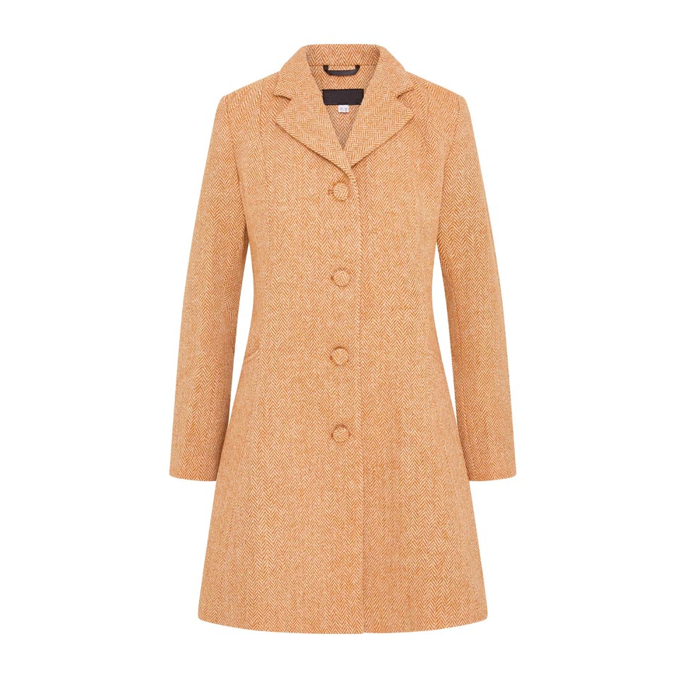 Women's Harris Tweed Coat - Zoe - Orange Herringbone