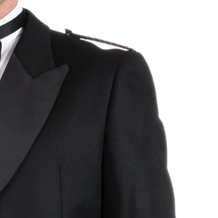 Prince Charlie Jacket and Waistcoat, 100% Black Barathea Wool - Imported - Image 2