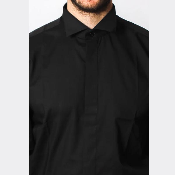 Wing Collar Formal Dress Shirt - Button Cuff - Black - Image 2