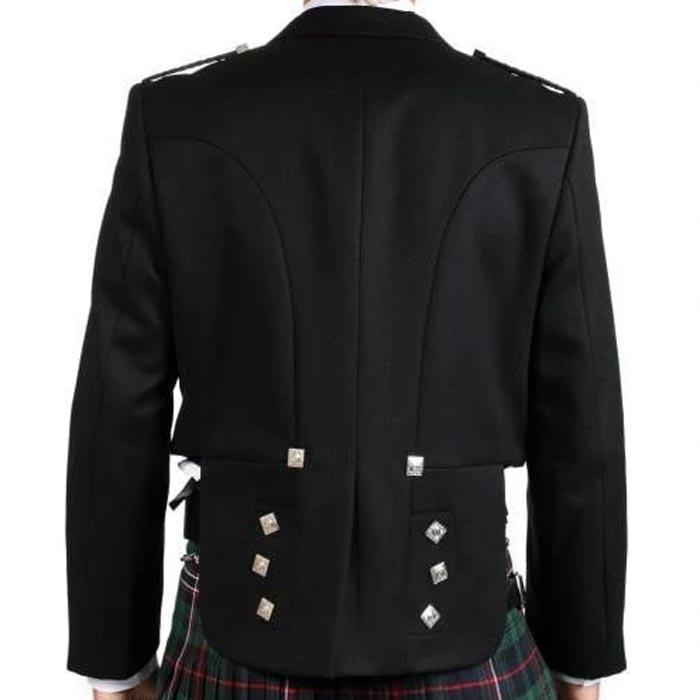 Prince Charlie Jacket and Waistcoat, 100% Black Barathea Wool - Imported - Image 5