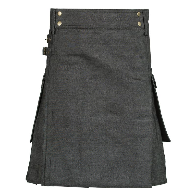 Black Denim Utility Kilt