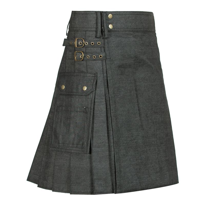 Black Denim Utility Kilt - Image 2