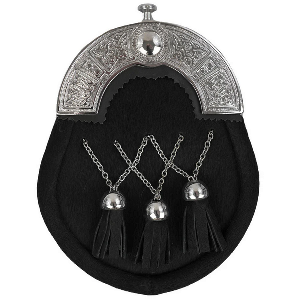 Black Calfskin Full Dress- Black Enamel - Crossed Tassels