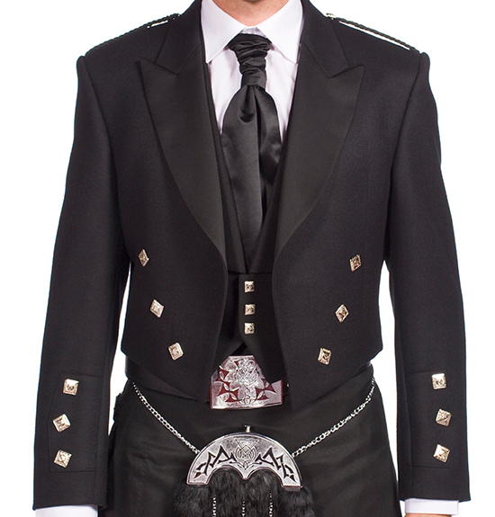 Black Prince Charlie Jacket with 3 Button Vest