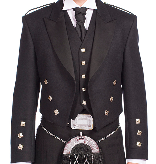 Black Prince Charlie Jacket with 5 Button Vest