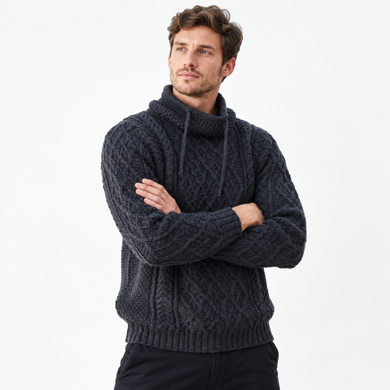 Men's Merino Wool Cowl Neck Jumper - 2 Colours