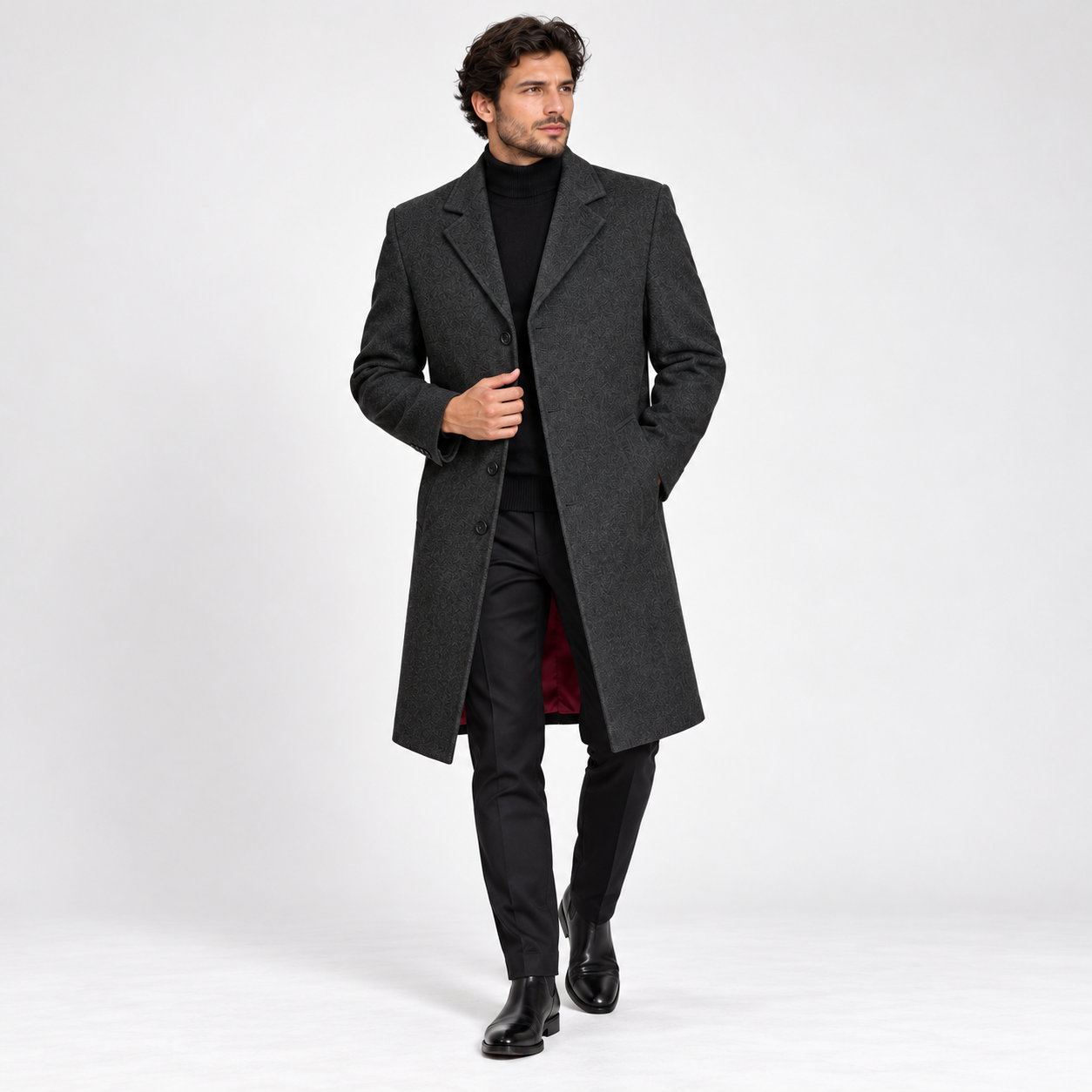Men's Luxury Wool Overcoat – Charcoal Grey | Classic Single-Breasted Winter Coat