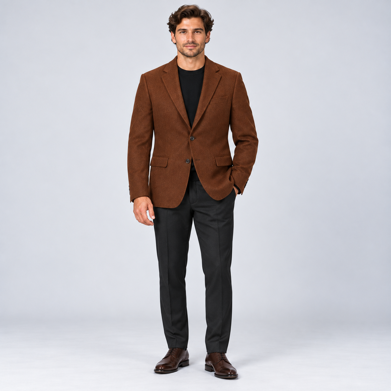 DunHope Men’s Rust Brown Wool Blazer – Two Button Notch Lapel Jacket