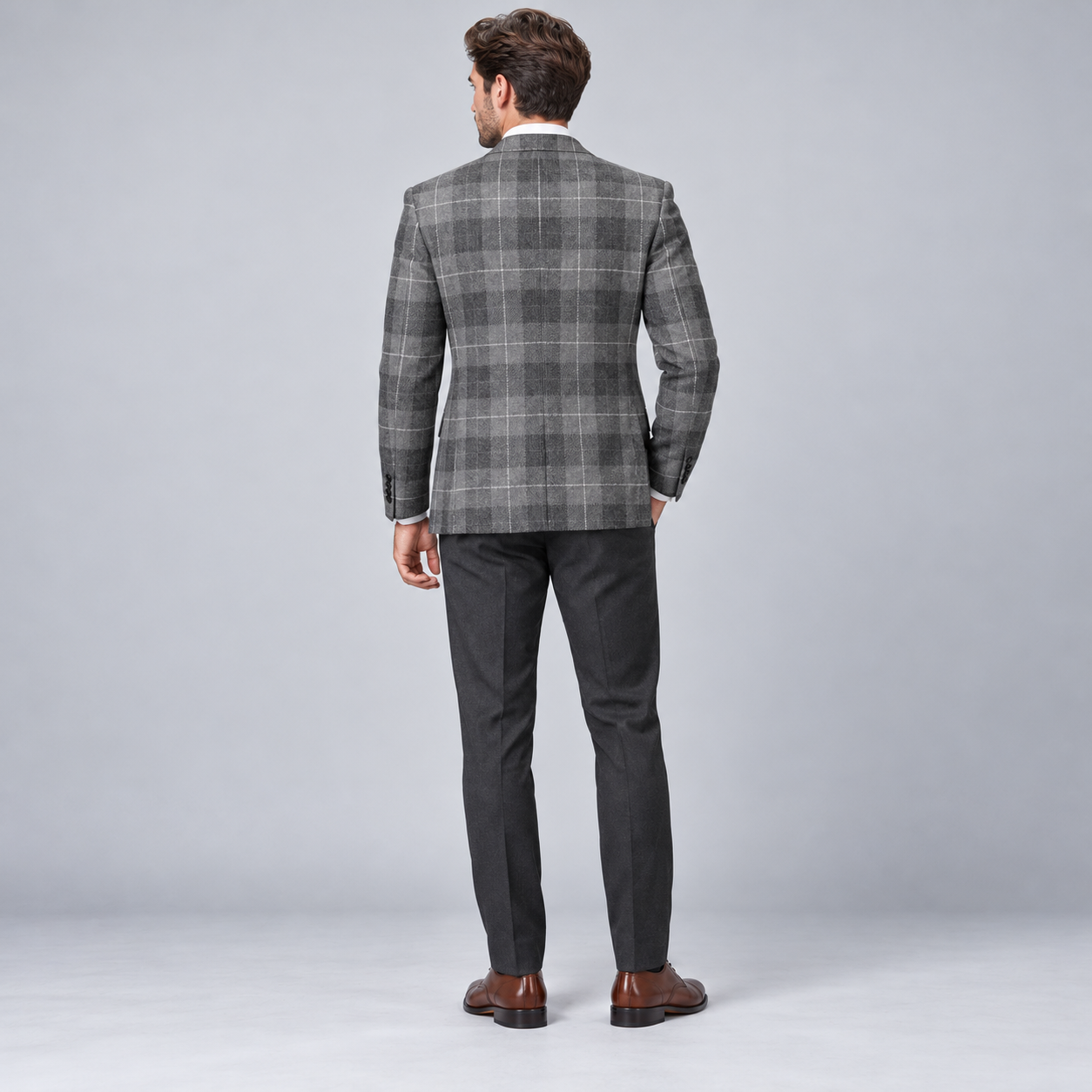 DunHope Men’s Grey Tartan Wool Blazer – Checked Woven Wool Jacket - Image 4