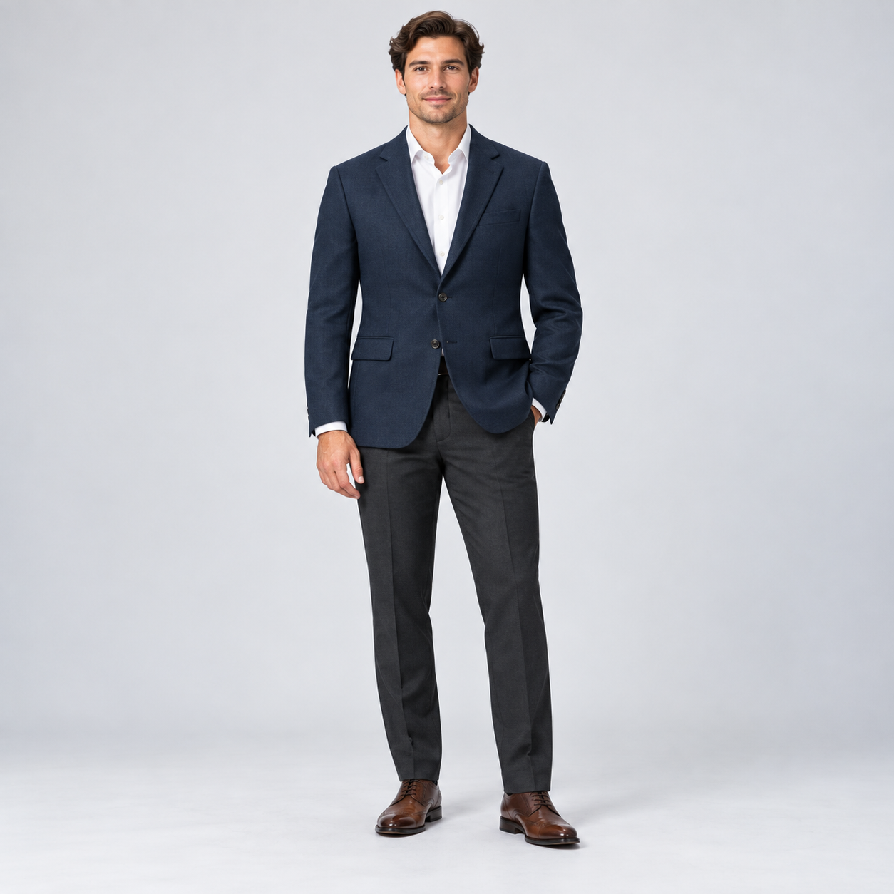 DunHope Men’s Navy Wool Blazer – Two Button Tailored Jacket